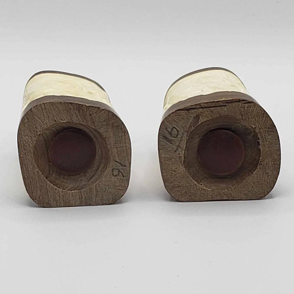 African Handmade Bone & Wood Elephant Salt Pepper Shakers Kitchen Collectables